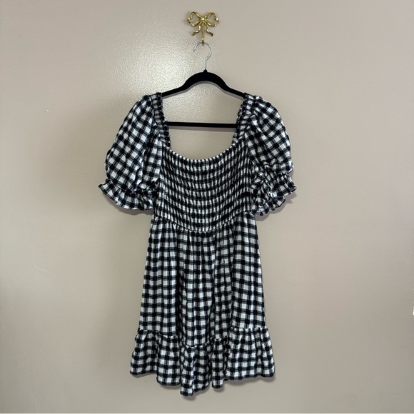 Princess Polly Adelio Mini Dress Puff Sleeve Black/White Gingham Size 10 - Picture 7 of 8